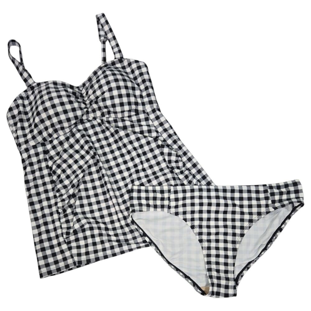 Beach Bump Motherhood Maternity Med Black White Check Gingham Plaid Tankini Set